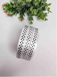 Лента атласная в горошек 1см. бобина 22-23метра (белый)